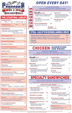 Check out our new menu for Choppers Bar and Grill, effective November 2023.