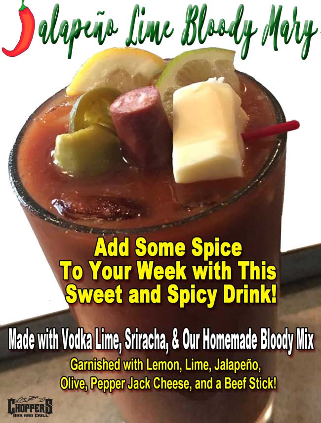 Made with Vodka Lime, Sriracha, & Our Homemade Bloody Mix. Garnished with Lemon, Lime, Jalapeño, Olive, Pepper Jack Cheese, and a Beef Stick! YUM!
While supplies last!