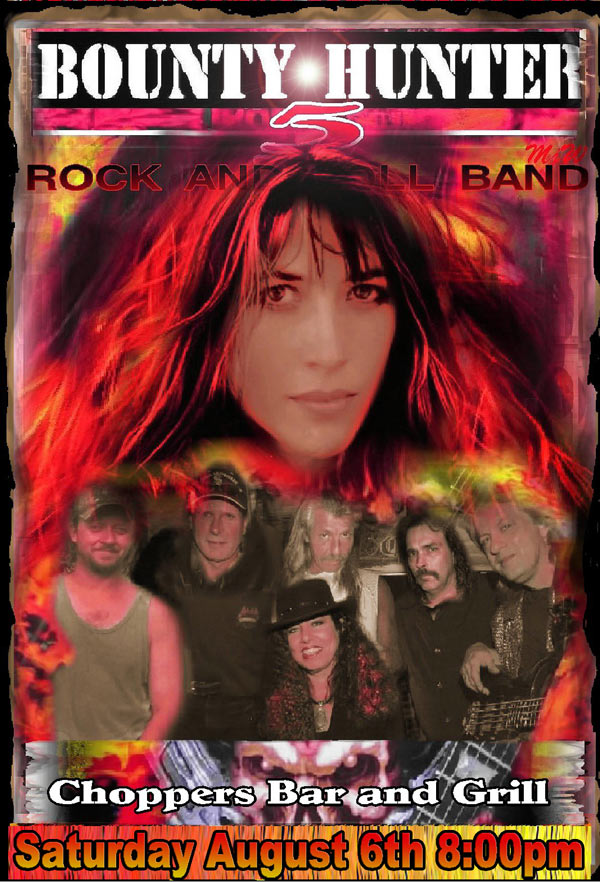 Bounty Hunter Five Band, August 6th from 8pm-12am at Choppers in Antioch, IL